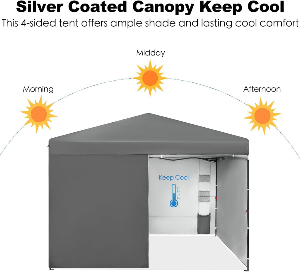 GAFETE 4 Sidewalls Pop Up Canopy, Commercial 10x10 Tent, Gray