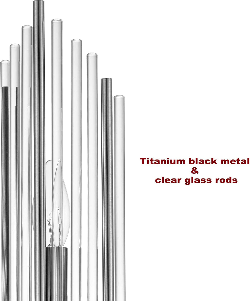 2-Light Modern Wall Sconce Black Clear Glass Crystal Vanity Light