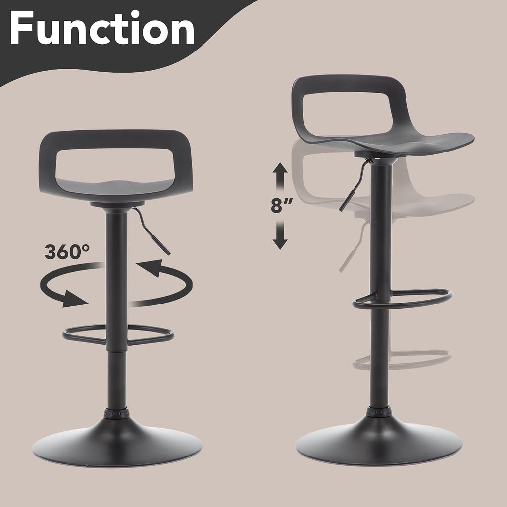 GOTMINSI Modern Adjustable Bar Stool - 300 lbs Capacity, Waterproof PP Seat, Chrome Metal Base, Swivel Counter Stool for Kitchen Island & Pub (4PCS,Black)
