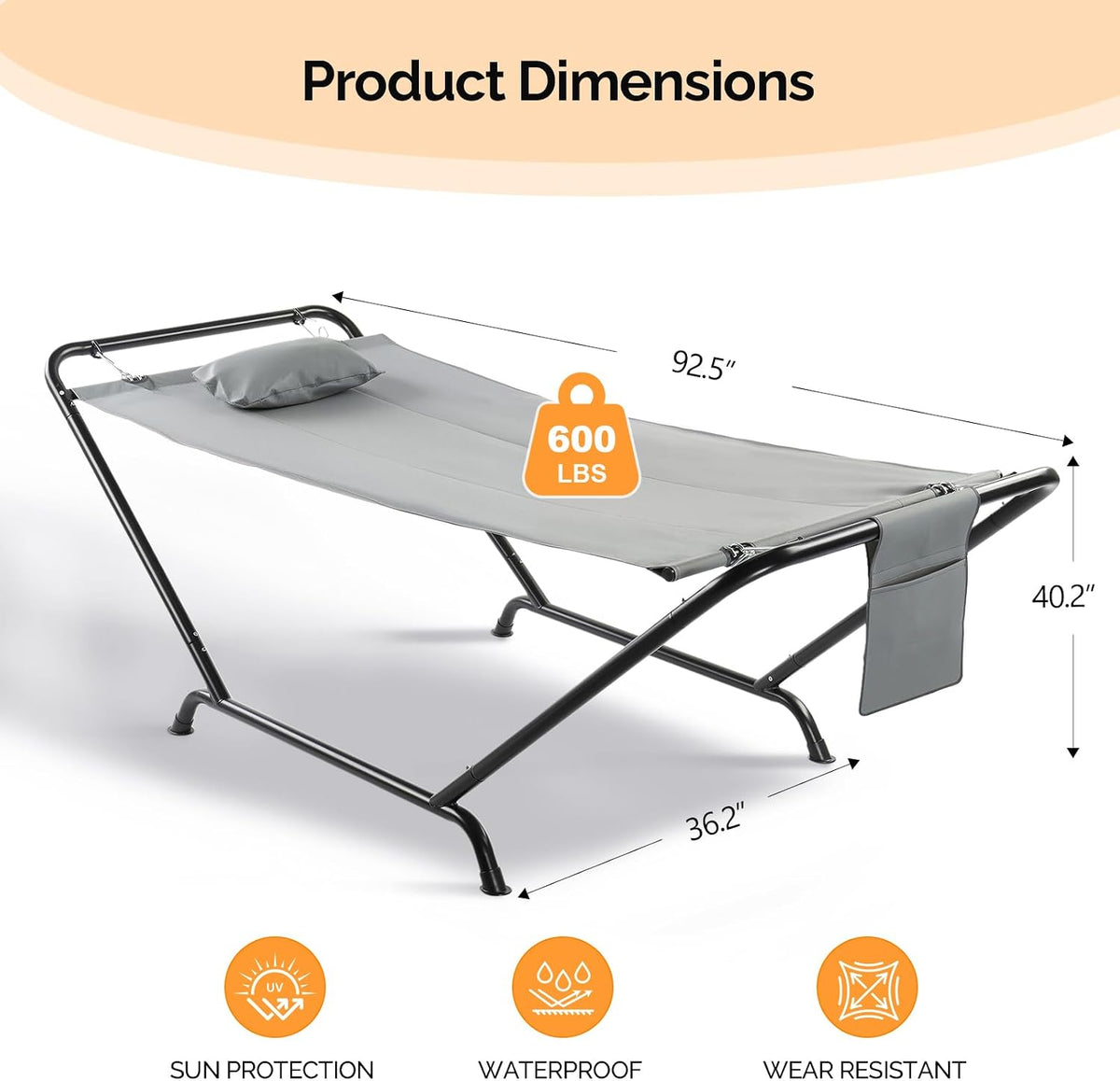 ONCLOUD Freestanding Hammock with Stand, 600LBS Heavy Duty Outdoor Hammock, Safety Cofy Outdoor Hammock with Stand, 4 Point Hammock Bed for Yard, Patio,Bedroom- with Soft Pillow & Storage Bag (Grey)