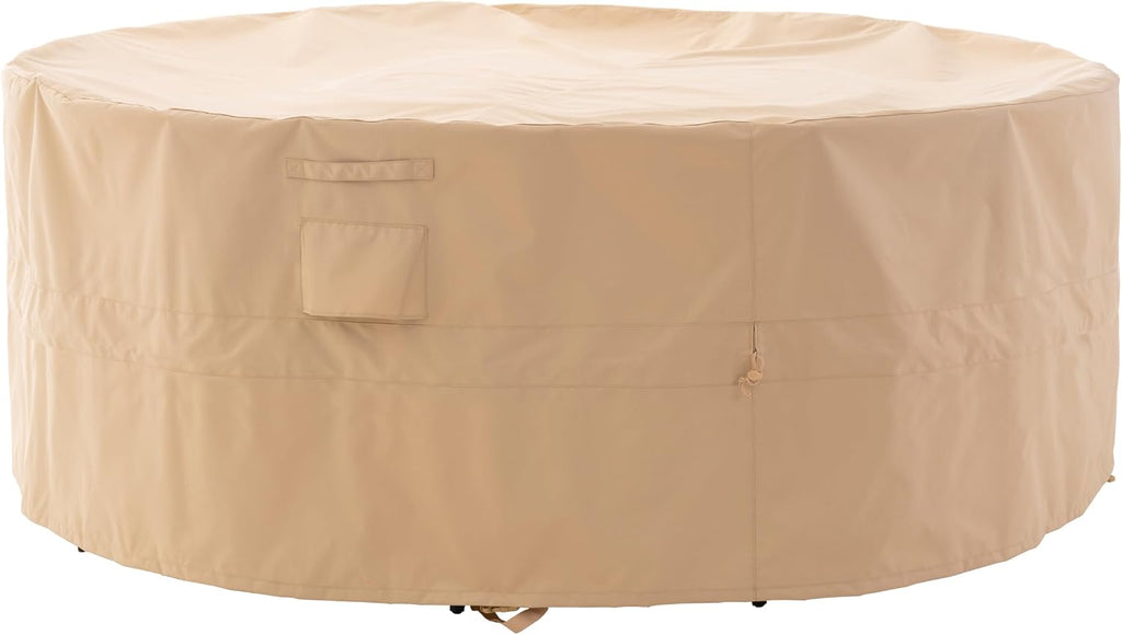 WJ-X3 Round Patio Furniture Cover, 84" D x 31" H, Beige