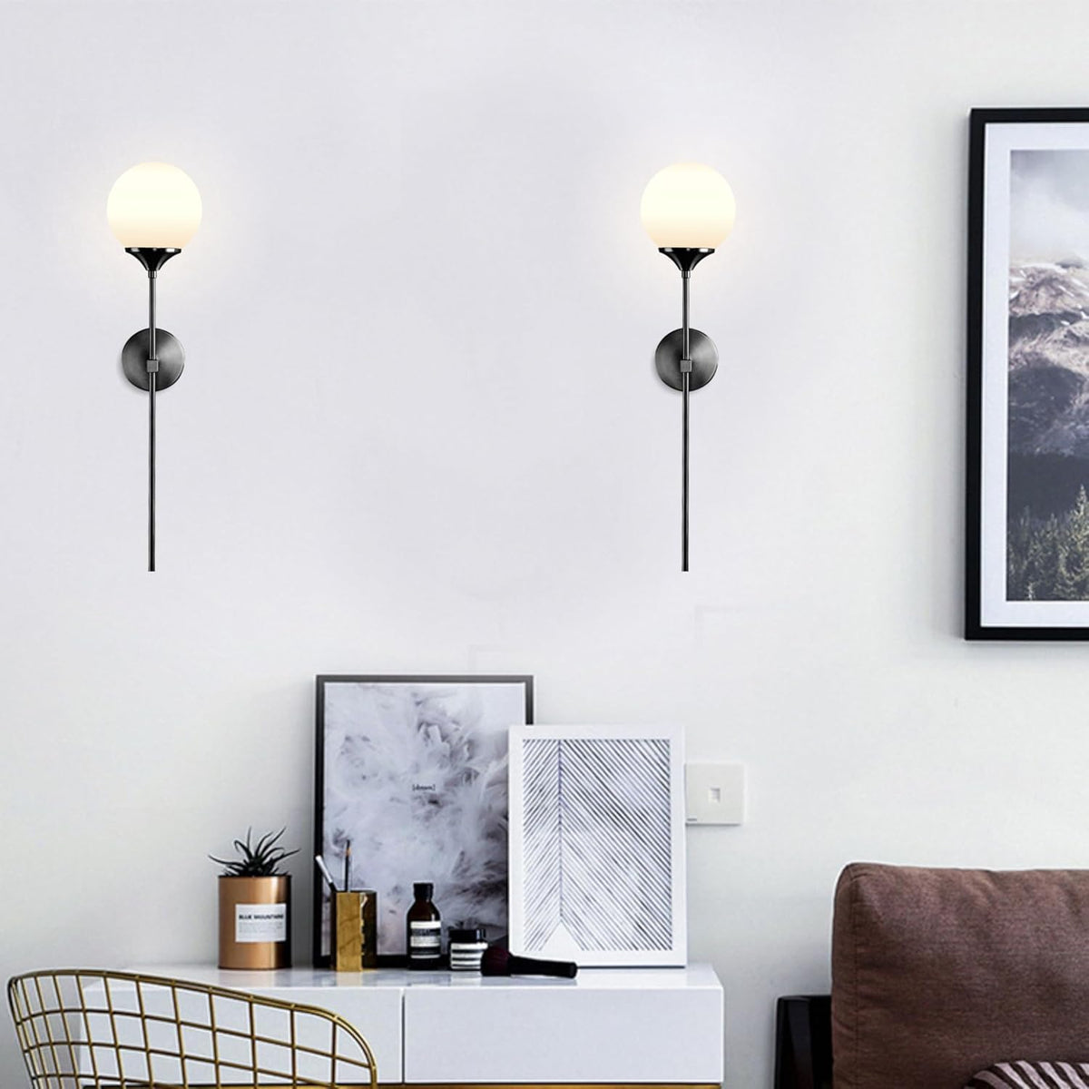 kco frosted white glass globe wall sconce mid on a desk or shelf