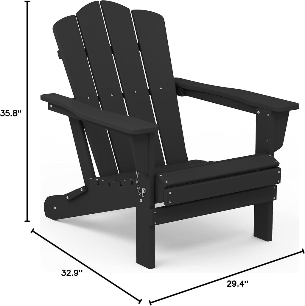 KINGYES Folding Adirondack Chair, All-Weather HDPE Material, Black