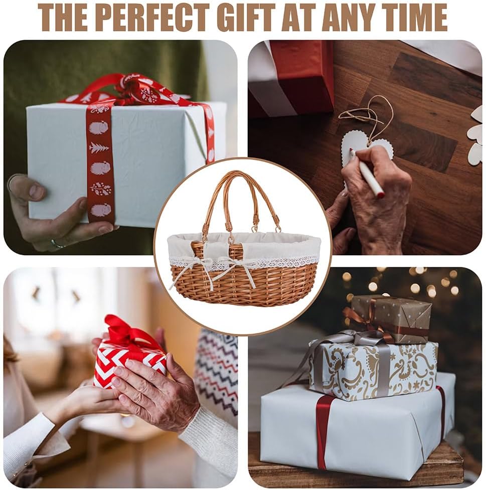 Large Wicker Woven Picnic Basket w/Handle for Camping & Harvest