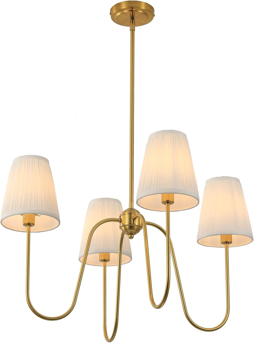 Electro bp;27"Dia 4-Arm White Pleated Fabric Shade Chandelier Polished Gold
