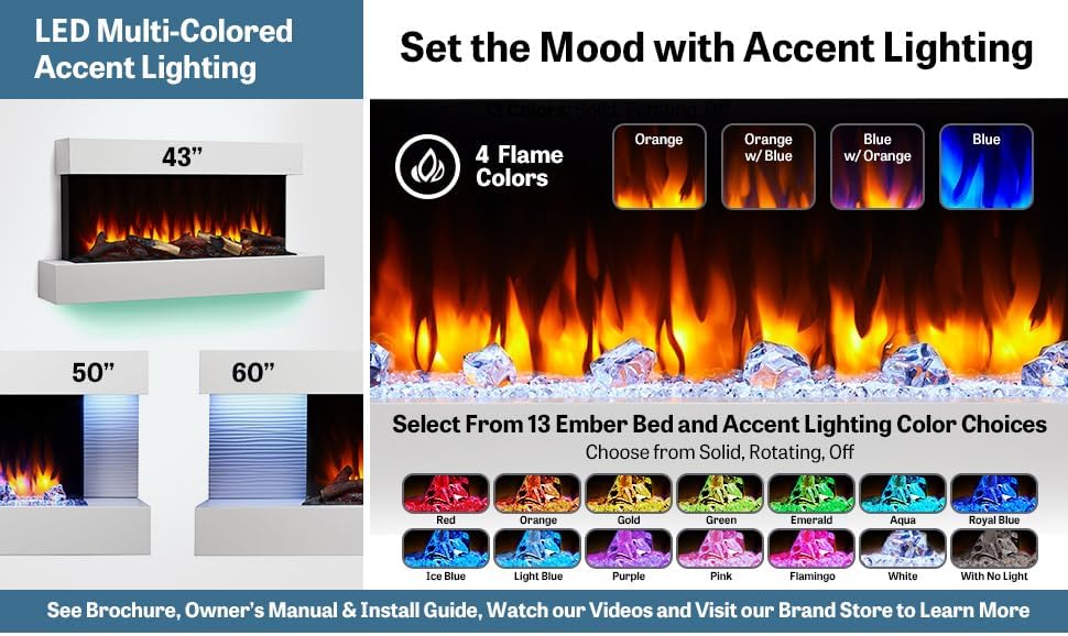 SimpliFire Format 36-Inch Wall Mount Electric Fireplace with 50-Inch Floating Mantel (SF-FORMAT36-SF-FM50-WH)