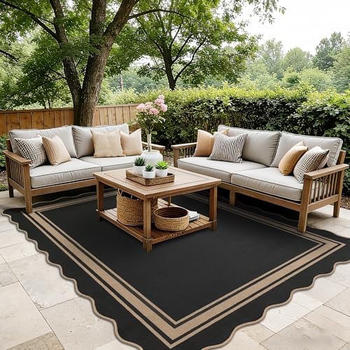 Zeeinx 5x7 Scalloped Rug Easy Jute Washable Outdoor Patio Rug