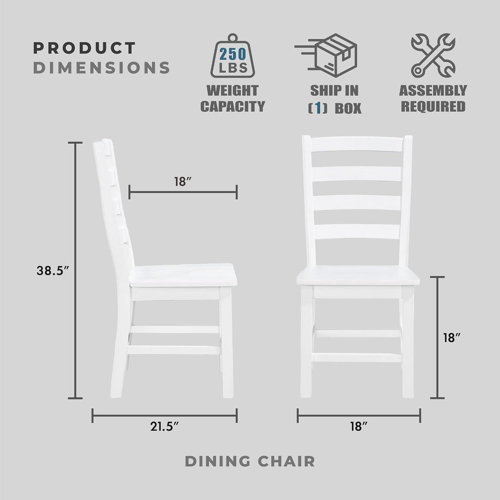 Lexicon Farmhouse Dining Chairs Set of 2, Wood Frame, Ladder Back, White