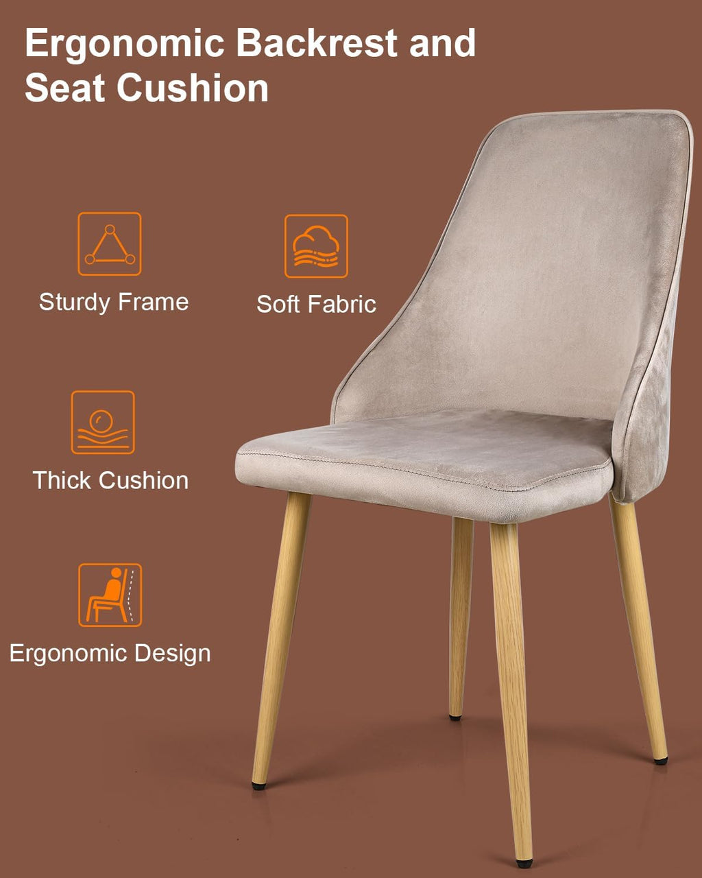 Mid-Century Modern Dining Chairs Set of 2 Grey Velvet Upholstered High Back Accent Chairs with Solid Sturdy Legs Ergonomic Curved Backrest Kitchen Chairs for Dining Room/Kitchen/Living Space
