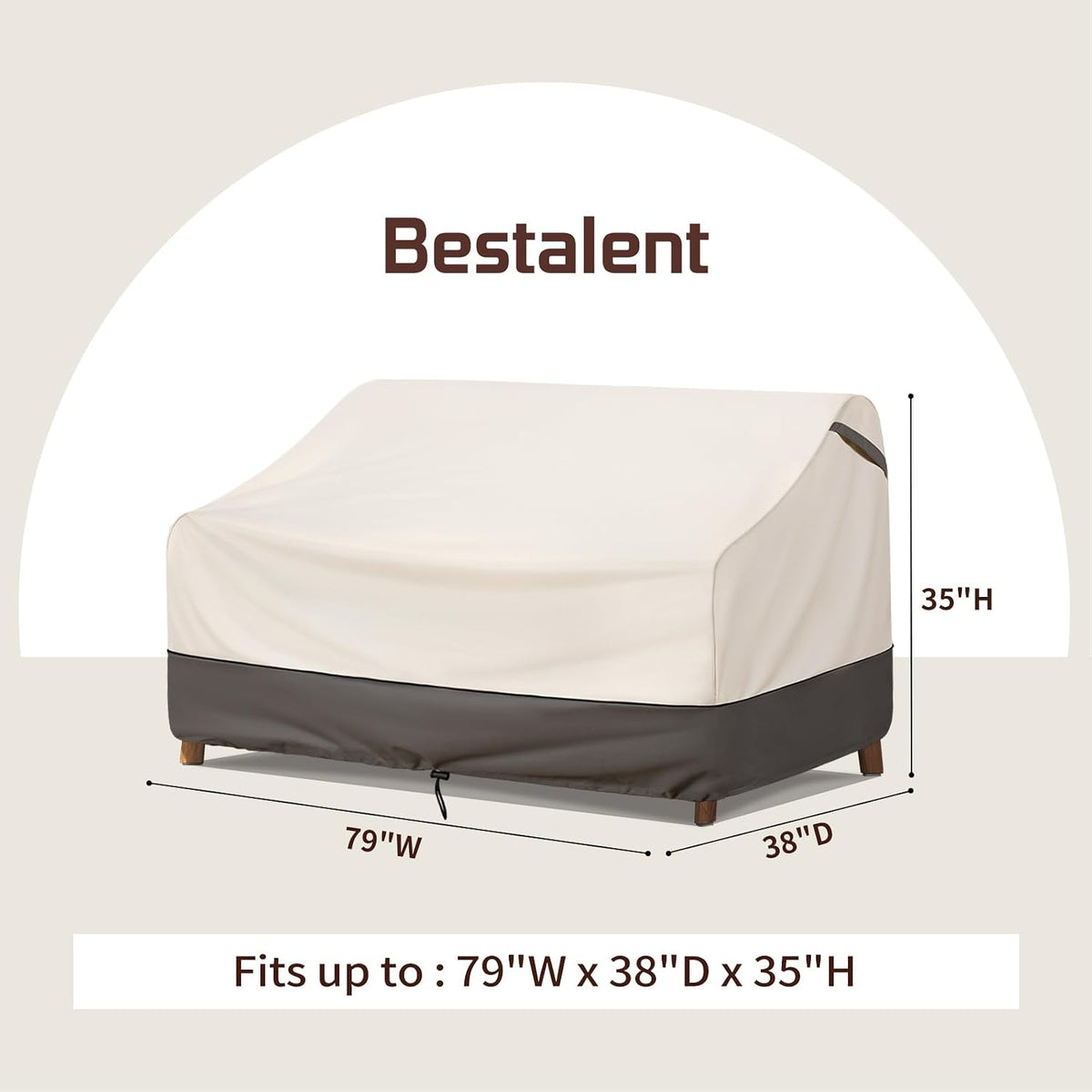 Waterproof Patio Furniture Sofa Cover, 600D Oxford Heavy-Duty Outdoor Protector for 3-Seater Couch, All-Season UV & Wind Resistant with Buckles & Air Vent, 79"W x 38"D x 35"H (Beige/Grey)