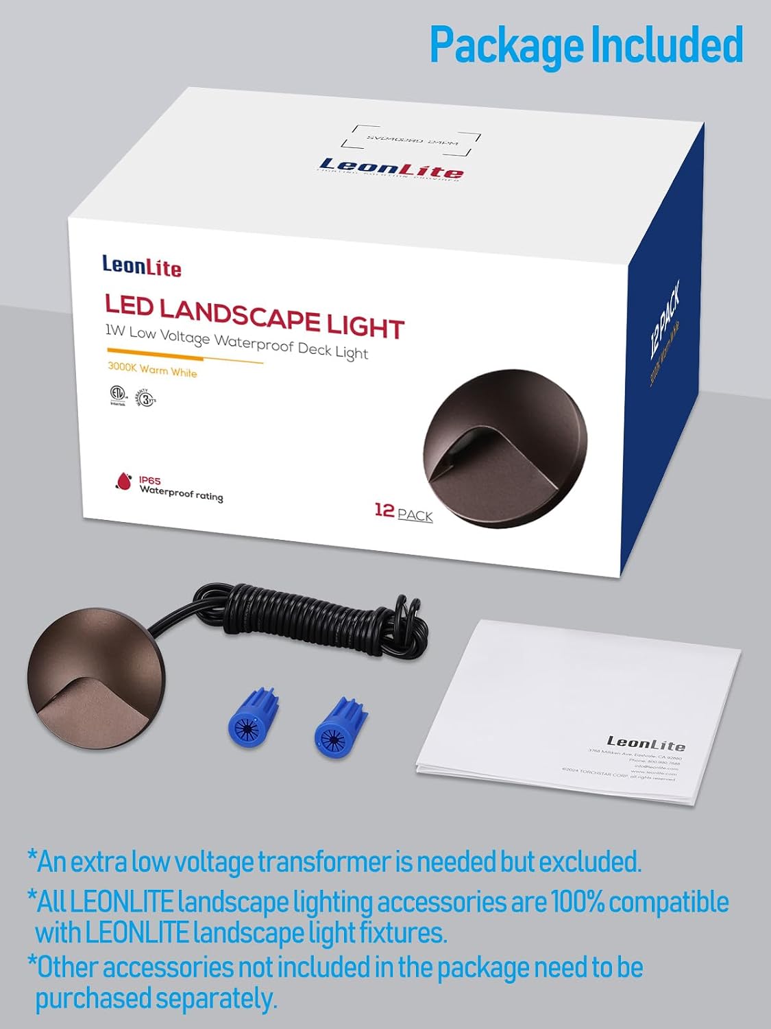 leonlite 12-pack recessed low voltage led deck light, view 9