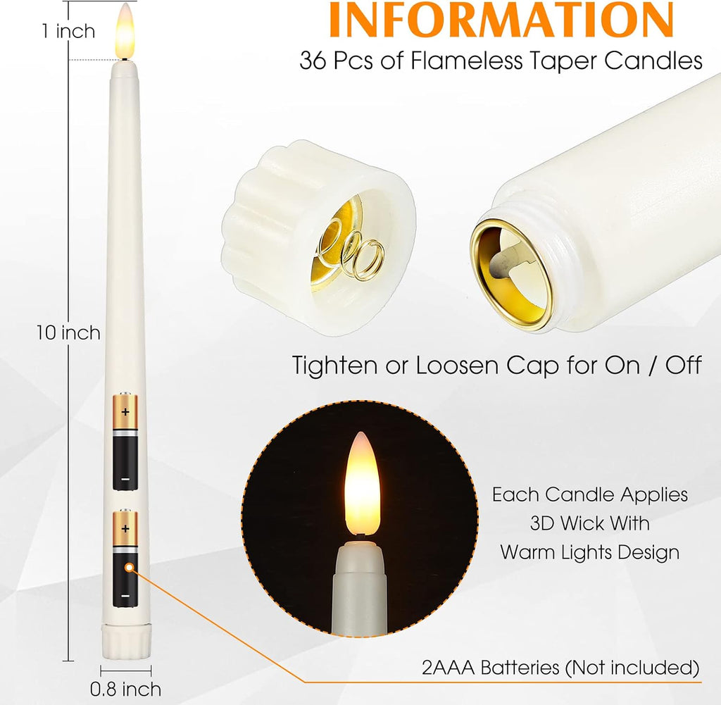 Reginary 36 Pcs Flameless Taper Candles Battery Operated,Ivory