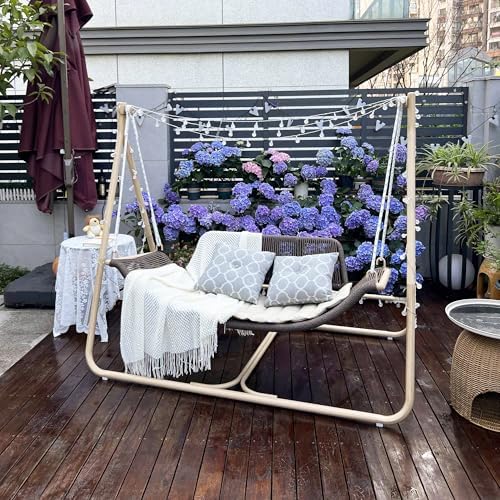 PURPLE LEAF 2-Seat Porch Swing with Stand Hanging Hammock Chair, Grey