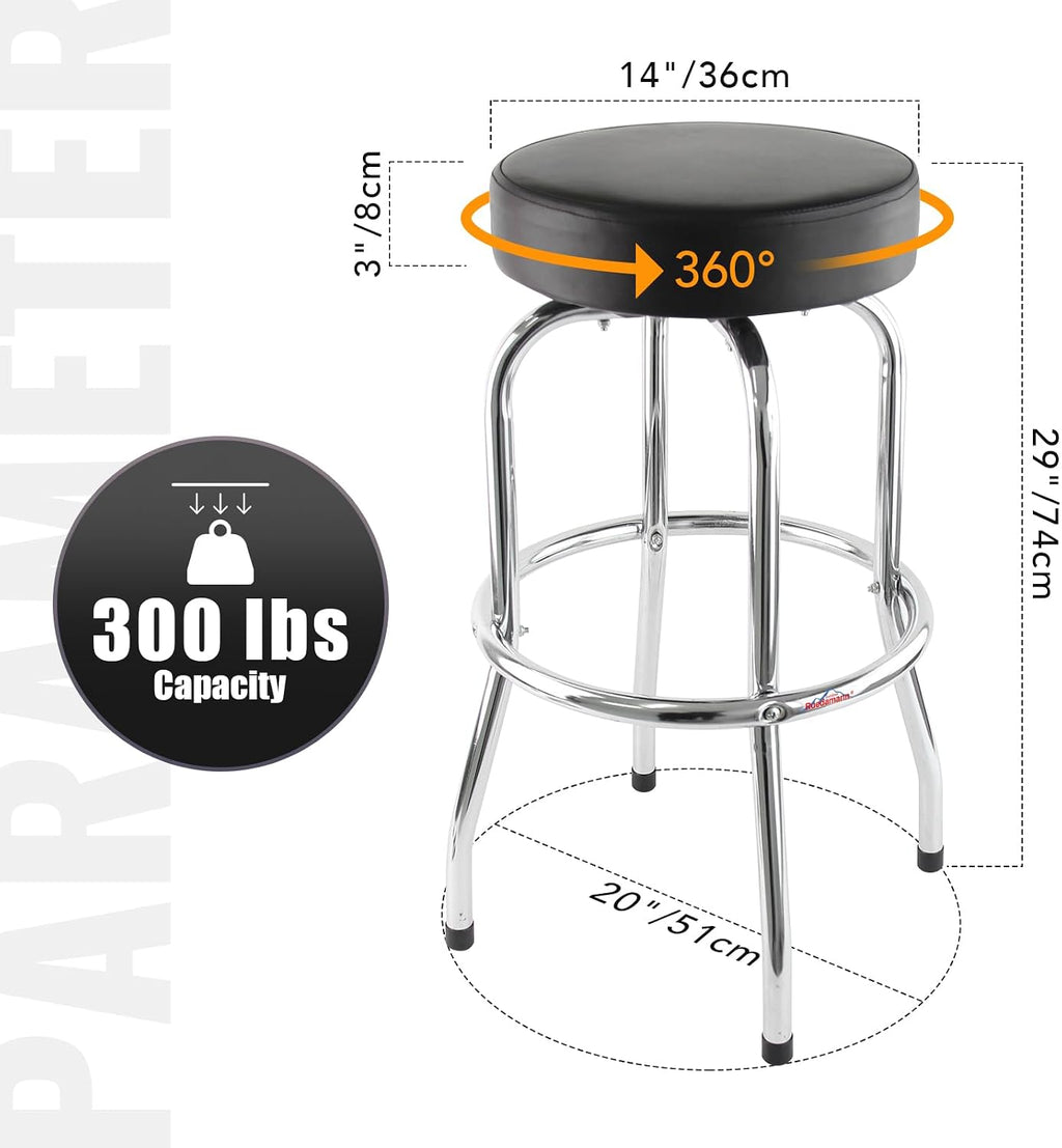 Ruedamann 29" H Swivel Bar Stool, Black Leatherette Padded Seat