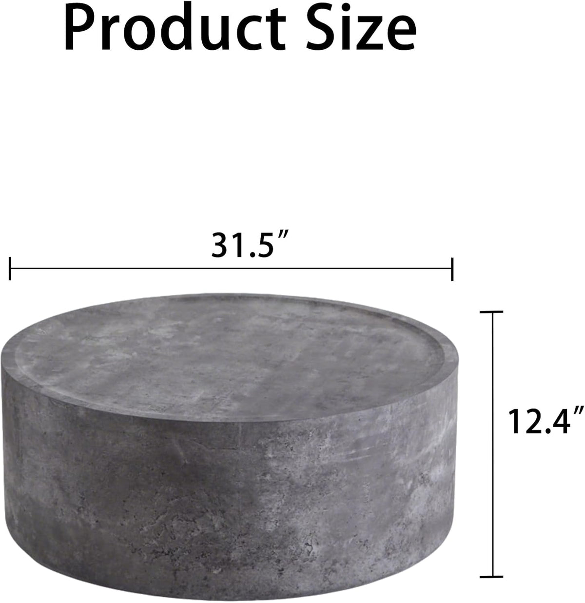 Round Coffee Table Small, 31.5" Coffee Tables for Living Room, Modern Drum Center MDF Wooden Farmhouse Accent Vintage Design, Office, Apartment No Assembly Required Concrete Gray