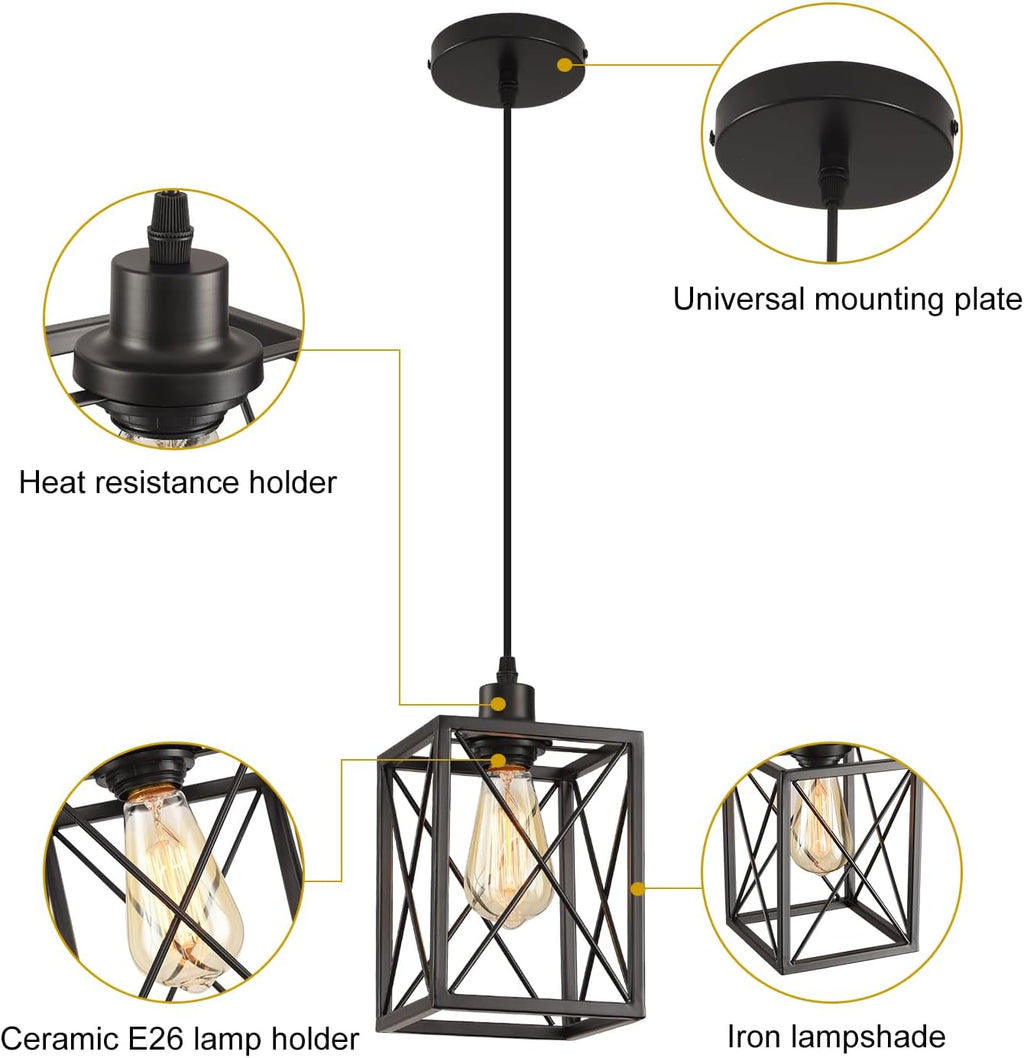 Black Pendant Lighting Modern Pendant Light, Adjustable Pendant Light Fixture,Pendant Lights Kitchen IslandLight (3 Pack Square Pendant Light)