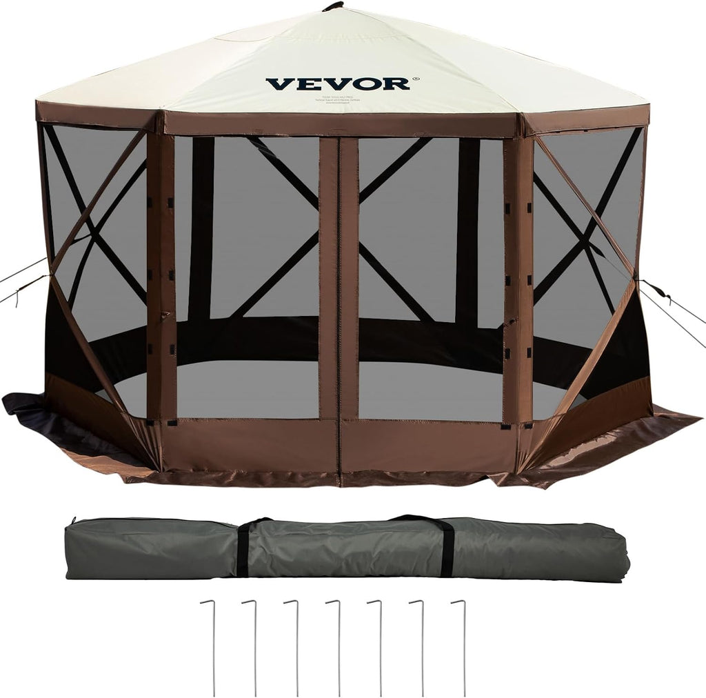 VEVOR Camping Gazebo Screen Tent, 12x12ft, Brown/Beige