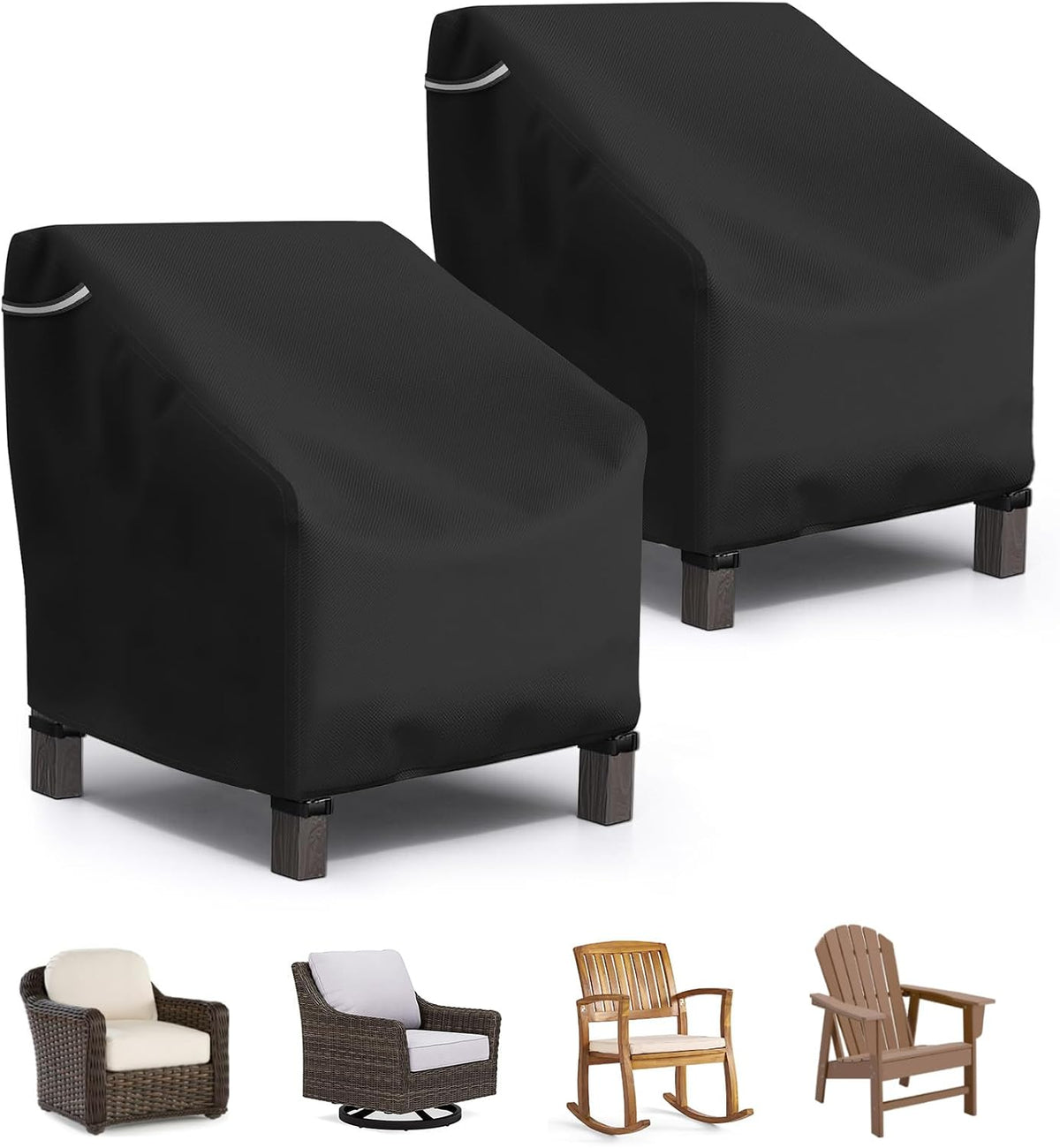 STARTWO Patio Outdoor Chair Covers 2 Pack, Outdoor Furniture Covers Waterproof adapter for Lawn Lounge Seat, Wicker, Swivel, Adirondack, Rocking Chairs, 36"W x 37"D x 36"H inch, Black