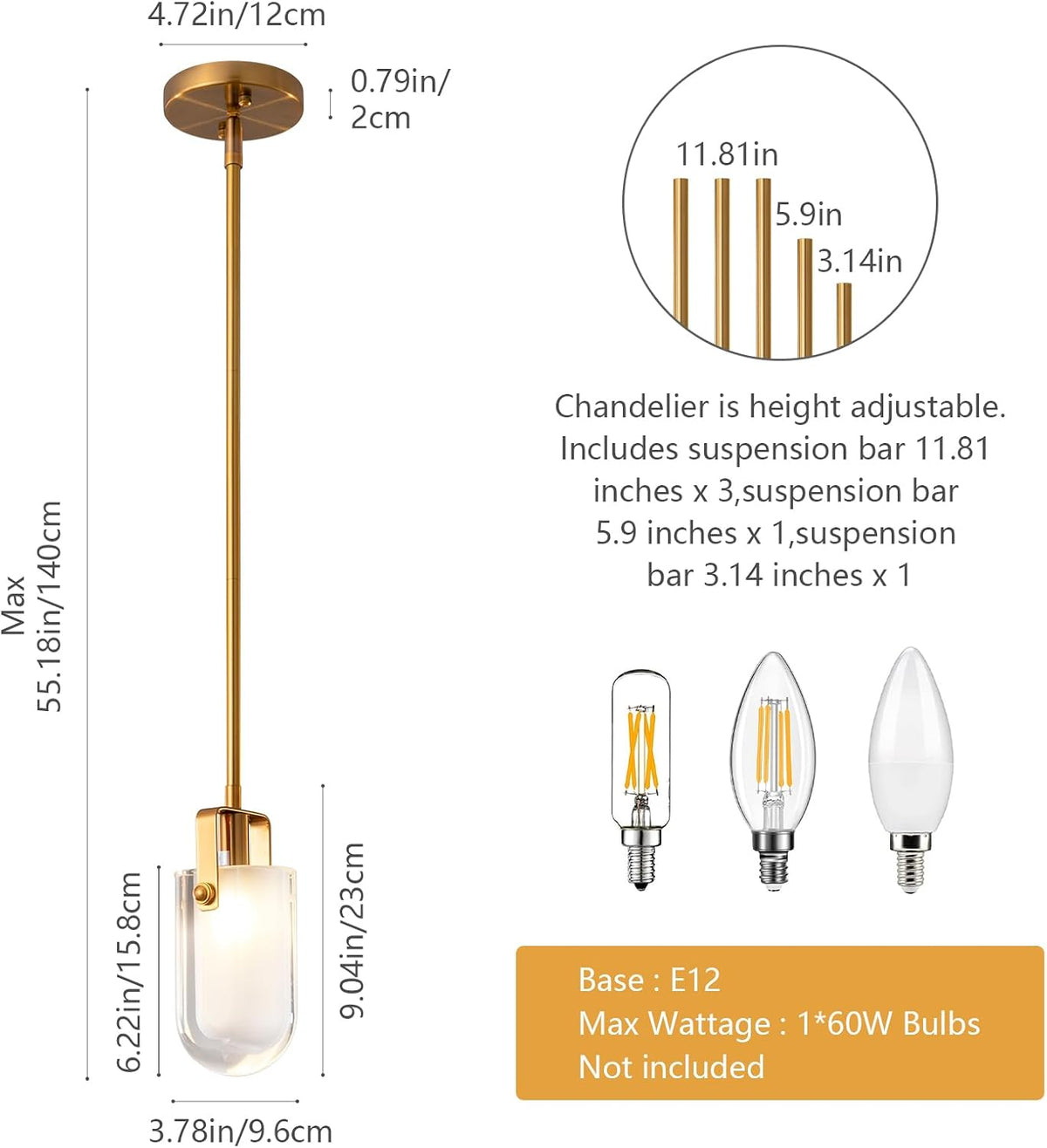 LMQNINE Gold Pendant Light Fixture Pendant Lighting Modern Pendant Light, Mini Crystal Chandeliers, Pendant Lights Kitchen Island Dinning Room Bedroom (1-Light)
