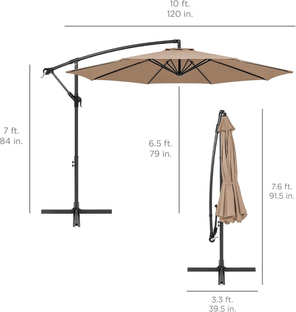 Best Choice Products 10ft Offset Cantilever Hanging Market Patio Umbrella, 8 Sturdy Ribs, Easy Adjustment - Tan
