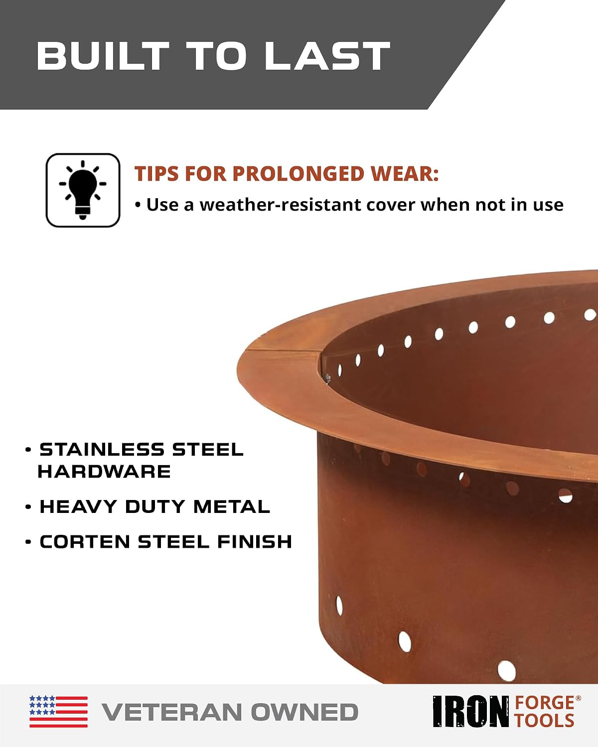 Iron Forge Tools Smokeless Outdoor Fire Pit Ring Insert 30 Inch Round