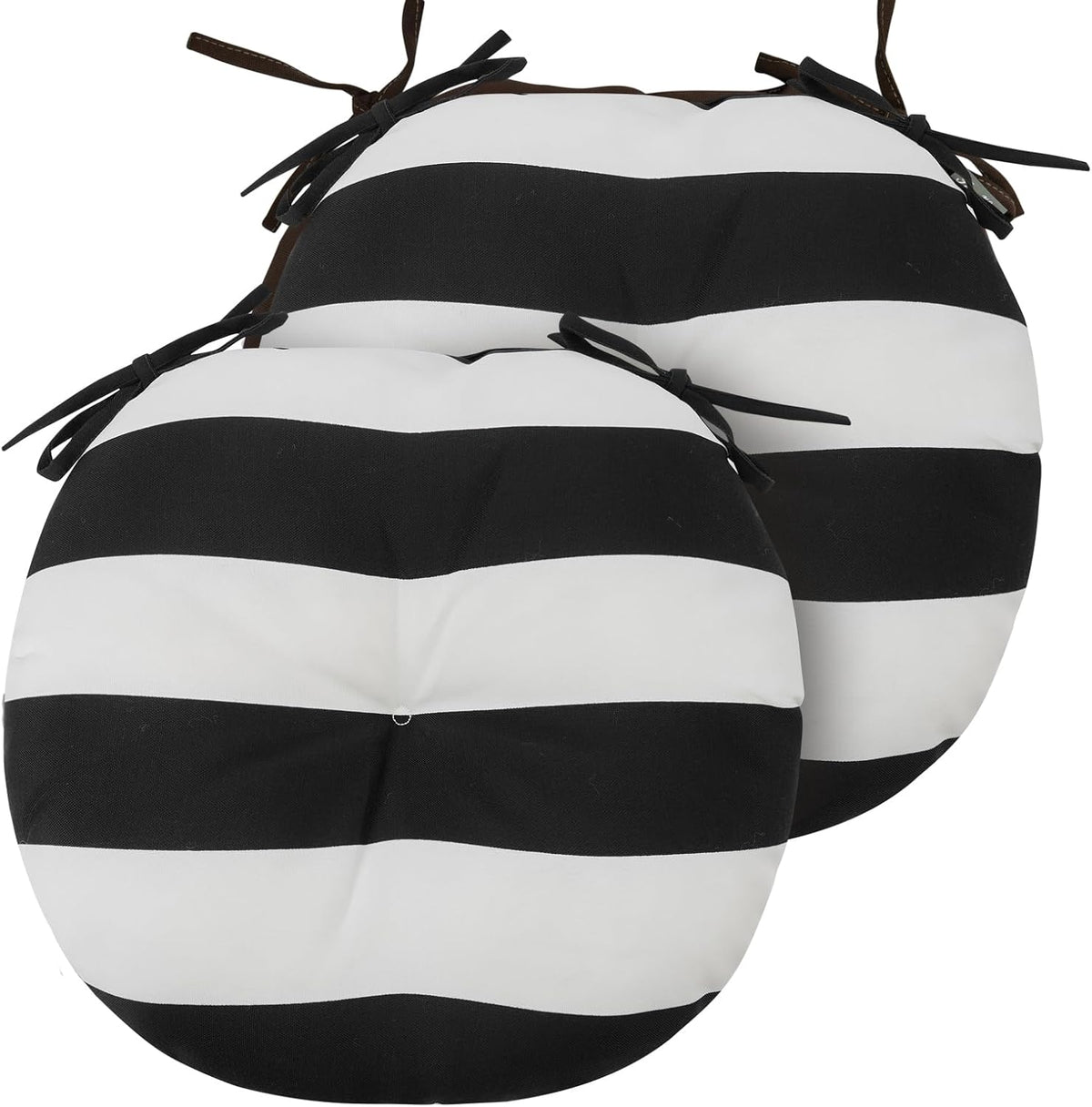 Bistro Chair Cushions 15 inch,Set of 2,Tufted Round Chair Cushions with Ties,15"x15"x4",Water Resistant Round Seat Cushion for Barstool Chairs,Patio Garden Kitchen Outdoor Furniture(Black and White)