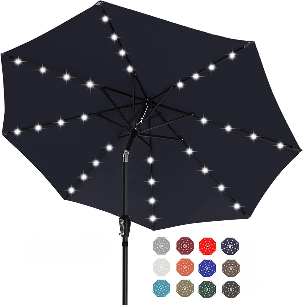 ABCCANOPY Solar Led Patio Umbrella with 32 Lights 9FT(Navy Blue)