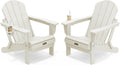 SERWALL Folding Adirondack Chair Set of 2 with Cup Holder, Fire Pit - White
