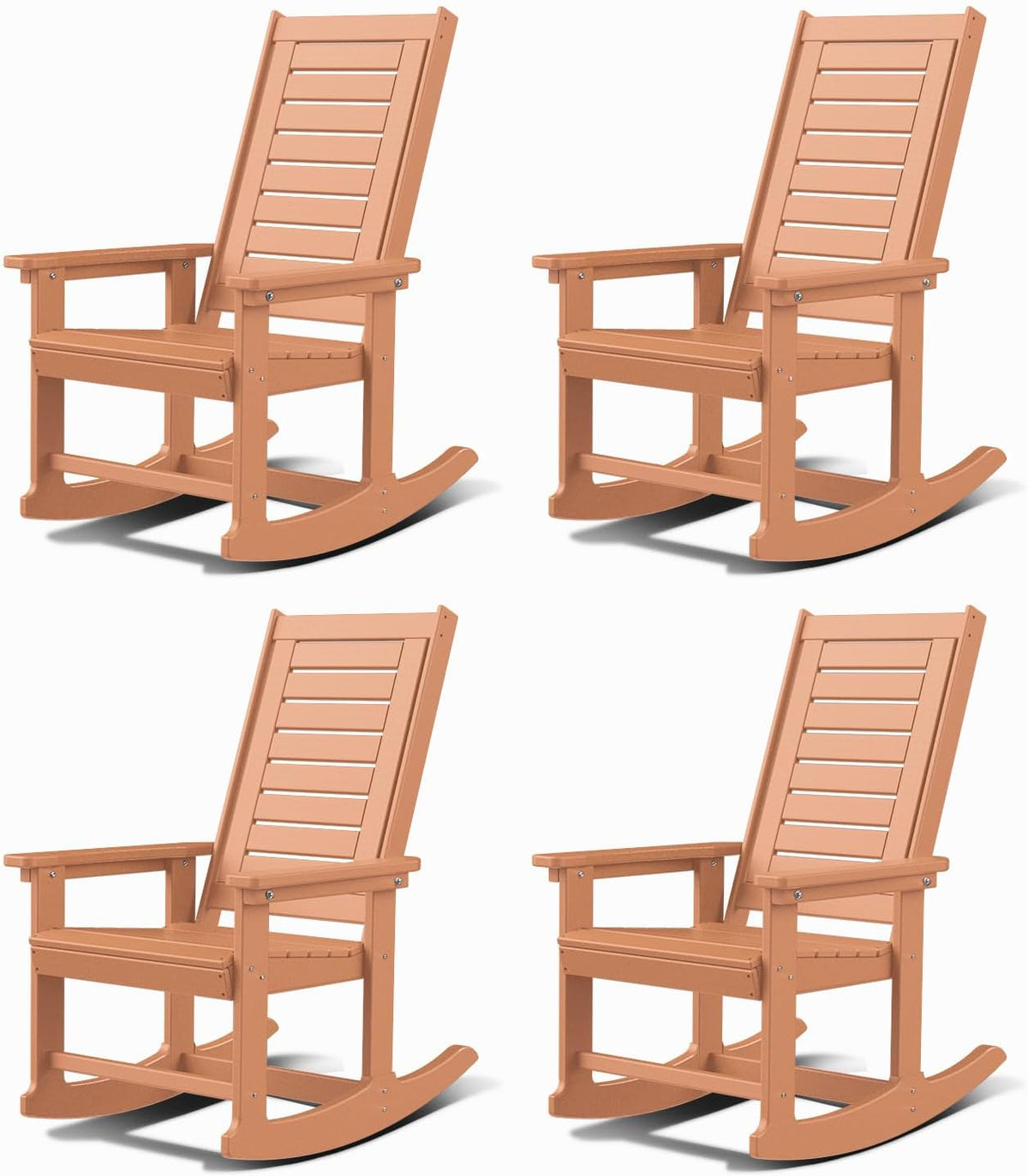GREENVINES Oversized Outdoor Rocking Chairs Set of 4, HDPE Rocker, Teak