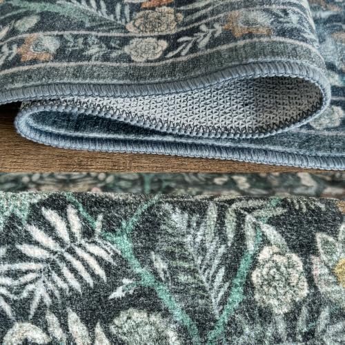 Vintage Botanical Area Rug 9x12: Floral Carpet Non-Slip - Dark Green