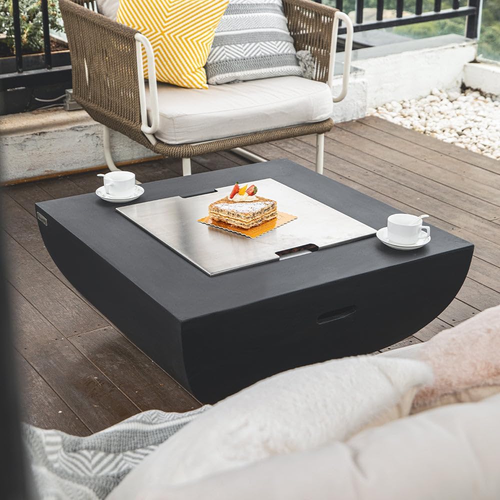 Aurora Fire Table Outdoor Fire Pit 34" x 34" Cast Concrete Firepit Includes Lava Rocks 45,000 BTUs Outdoor Fireplace for Patio Furniture Set, Deck, Porch, Outdoor Heater - Natural Gas
