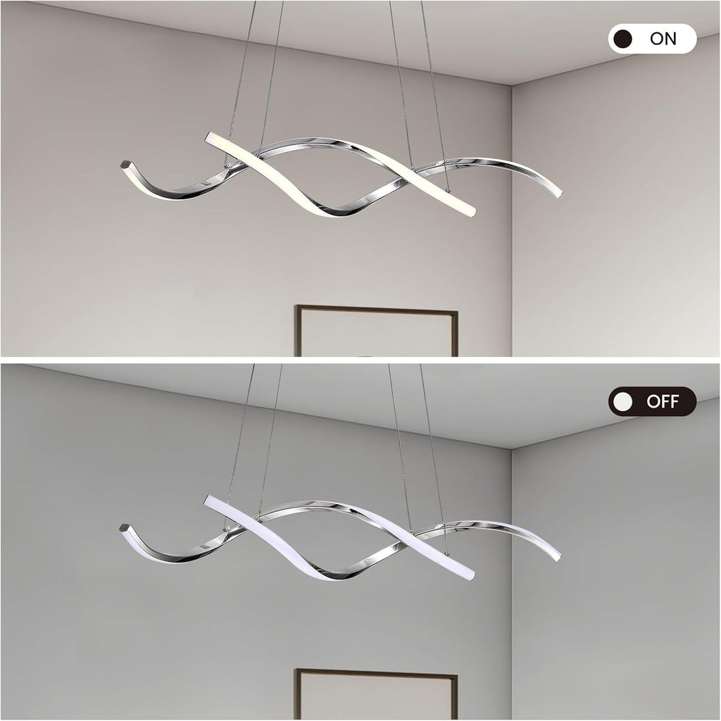 NOXARTE Modern LED Chandelier Dimmable Hanging Ceiling Light, Silver Pendant Light Fixture with Remote Control for Dining Room Kitchen Island Office Over Table 35.4 Inch