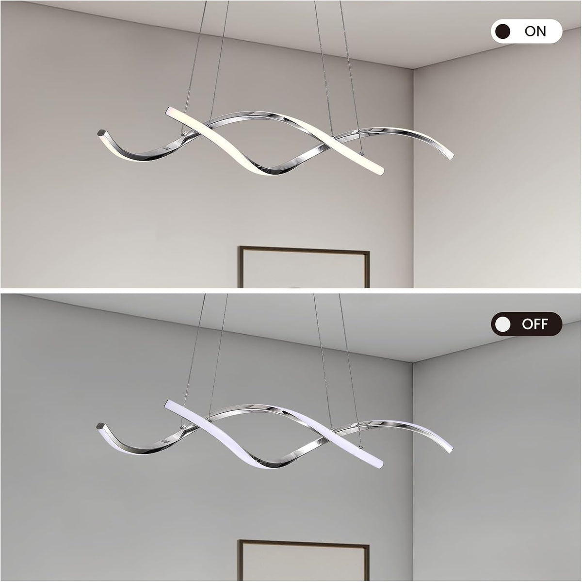 NOXARTE Modern LED Chandelier Dimmable Hanging Ceiling Light, Silver Pendant Light Fixture with Remote Control for Dining Room Kitchen Island Office Over Table 35.4 Inch