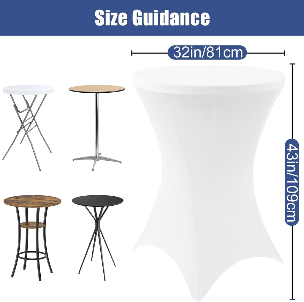 Moosfor Spandex Cocktail Table Covers 4 Pack, Elastic Fitted Stretch Table Cloth, Round High Top Tablecloths for Bar, Party, Pub, Wedding & Banquet (White, 32x43 Inch)