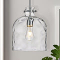 Chrome Hammered Glass Pendant Light, 10-Inch Dome, E26