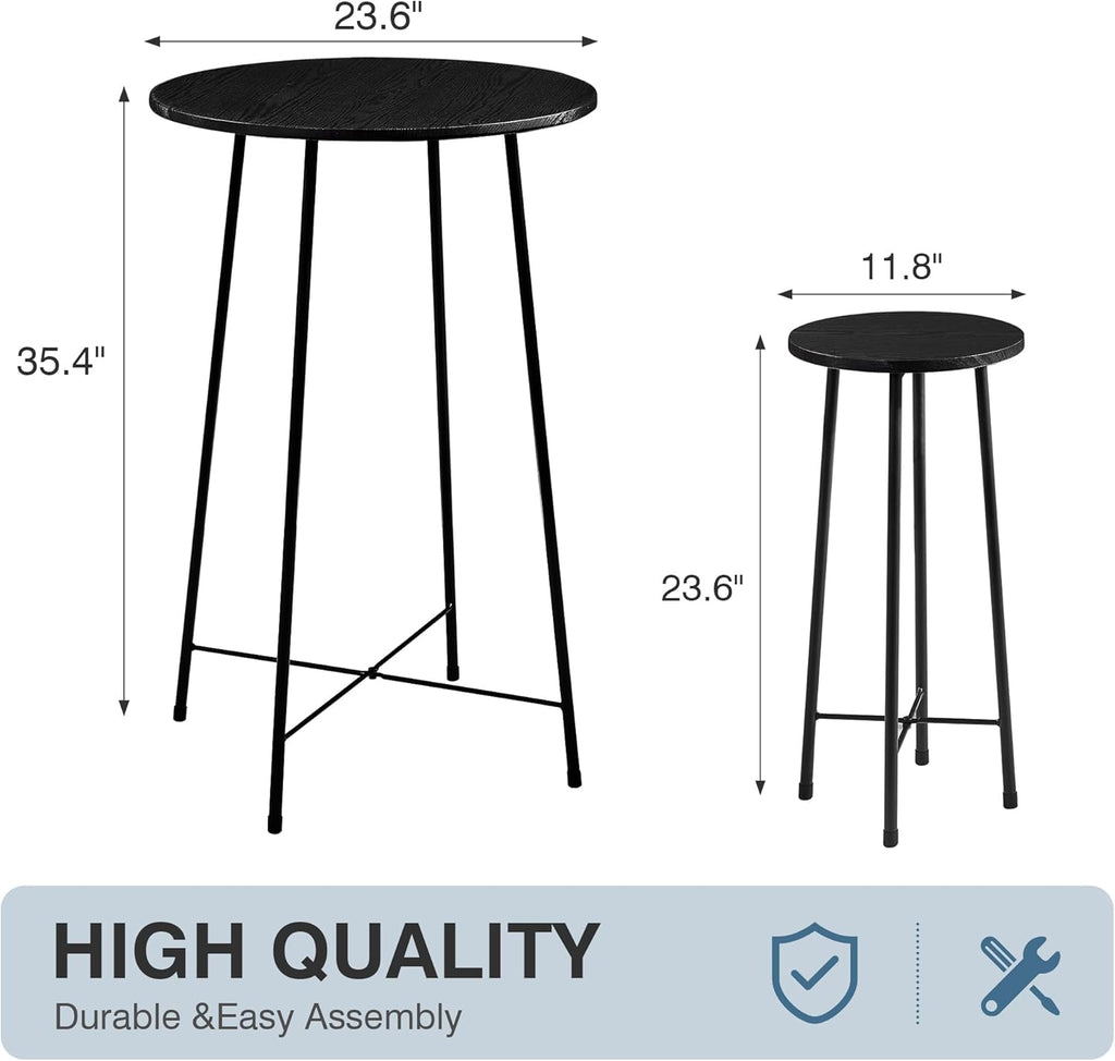 VECELO 3 Piece Pub Table and Chairs Sets Counter Height Bistro Bar Sets with 2 Barstools for Kitchen Breakfast Nook, Small Space, Apartment, Breakfast Dinner Restaurant, Black