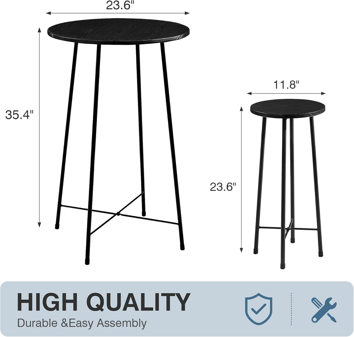 VECELO 3 Piece Pub Table and Chairs Sets Counter Height Bistro Bar Sets with 2 Barstools for Kitchen Breakfast Nook, Small Space, Apartment, Breakfast Dinner Restaurant, Black
