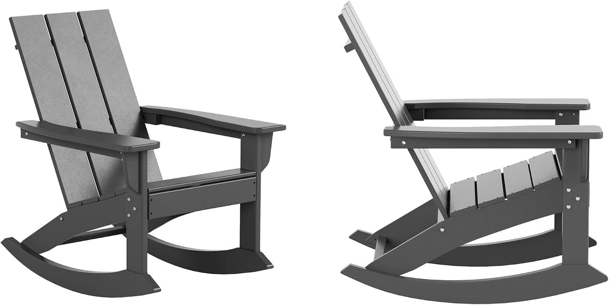 HDPE Shoreside Modern Rocking Poly Adirondack Chair (Set of 2),Gray