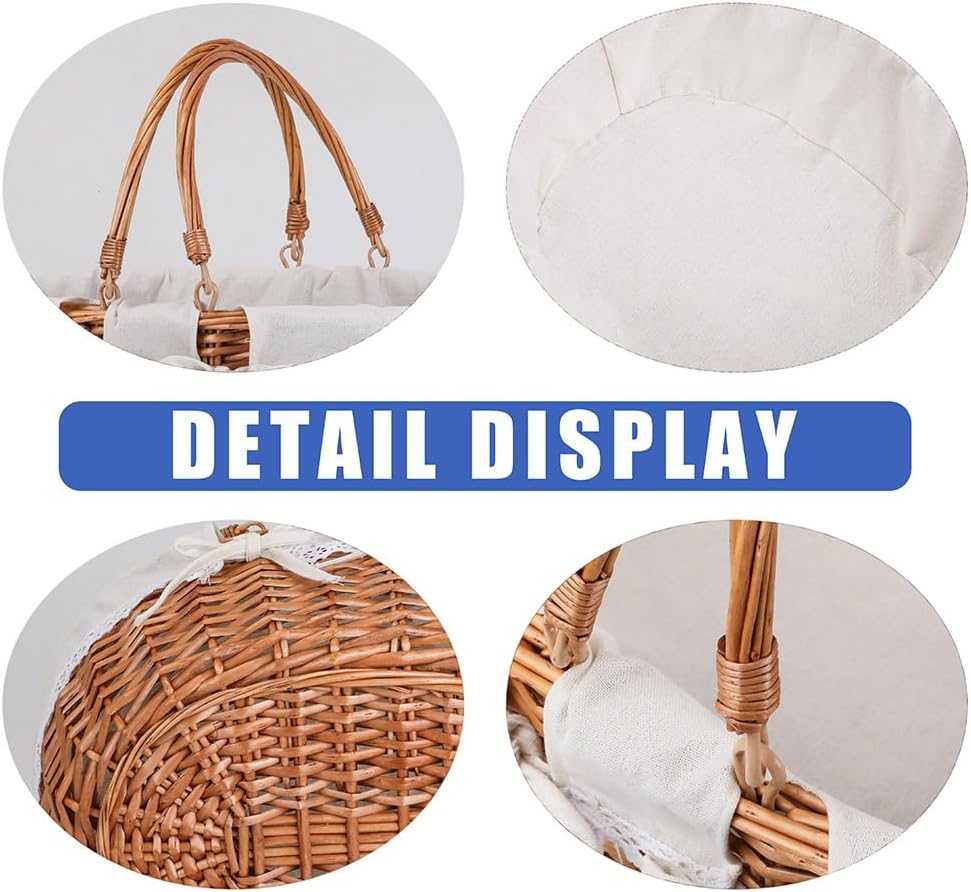 Large Wicker Woven Picnic Basket w/Handle for Camping & Harvest