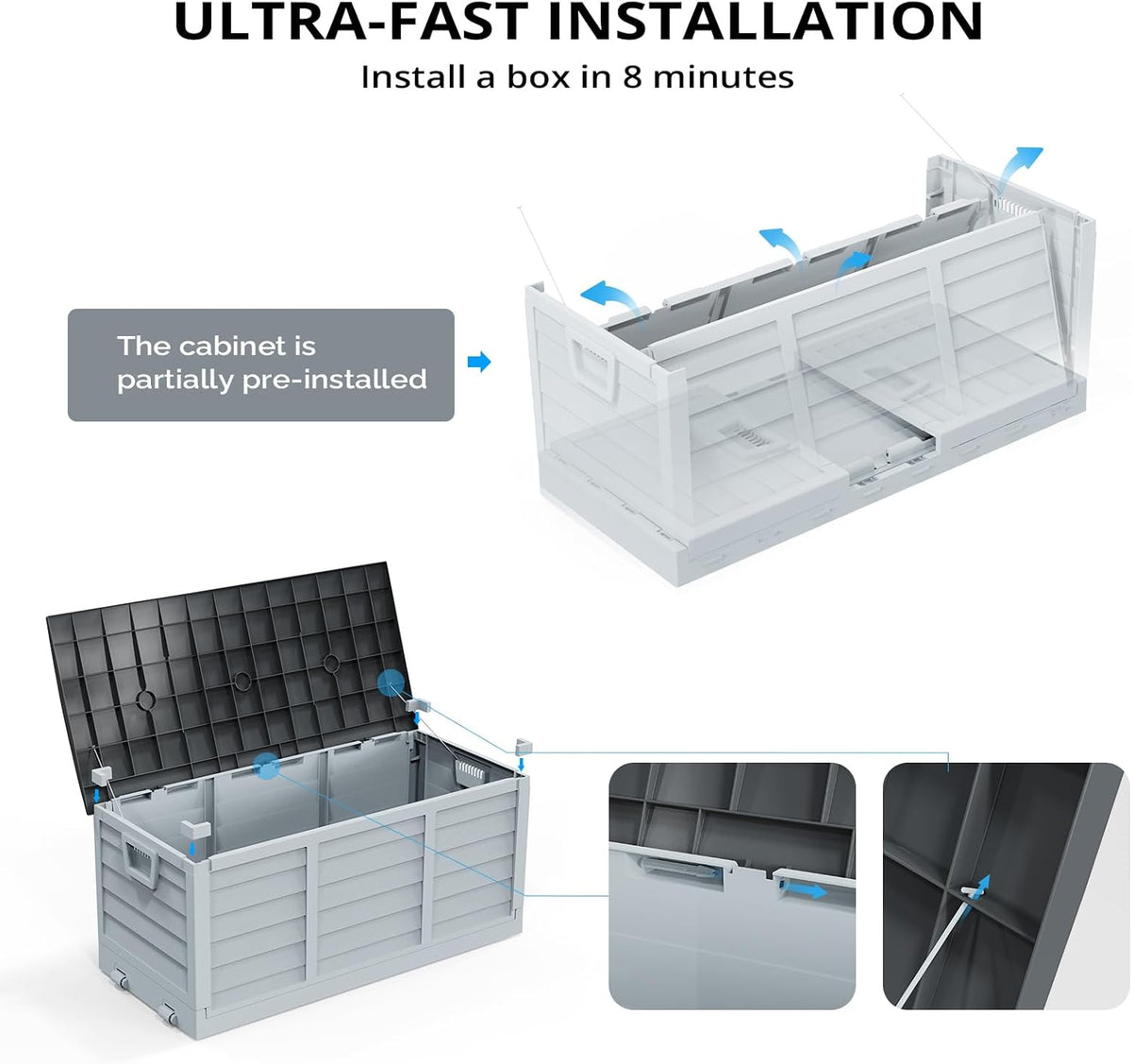 Outvita Outdoor Storage Box, 75 Gallon, Foldable, Gray Body-Black Lid
