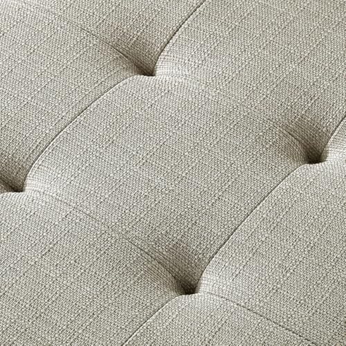 24KF Large Rectangular Upholstered Tufted Linen Fabric Ottoman Bench, Padded Bench with Solid Wood Shelf-Linen