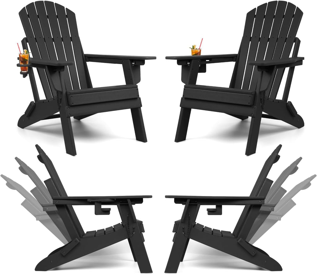 Oversized Folding Adirondack Chair Set of 4 with Adjustable Backrest 400LBS