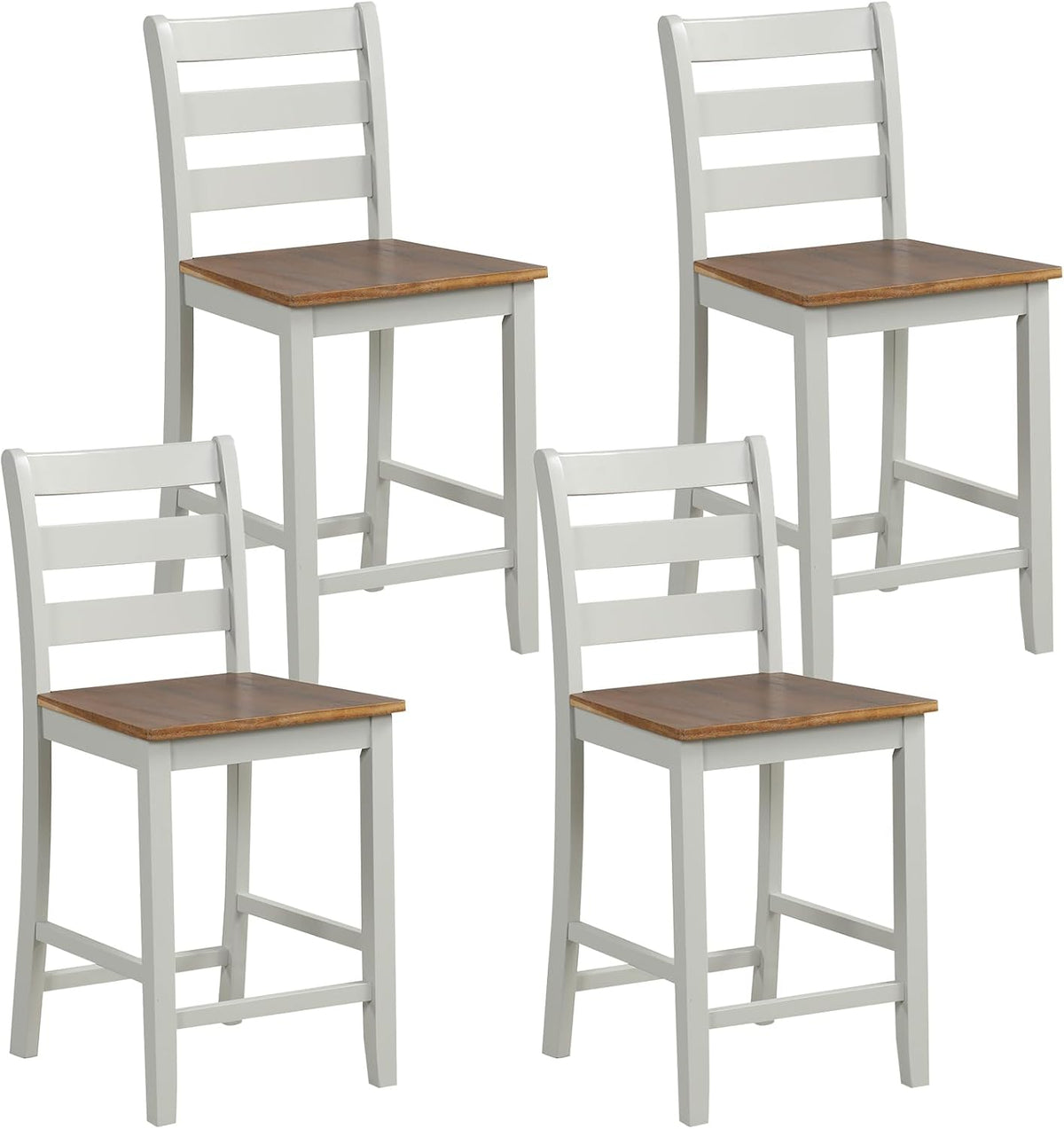 GIANTEX Counter Height Bar Stools Set of 4, 24" Farmhouse Bar Dining Chairs with Backs, Rubber Wood Footrest, Acacia Wood Legs, Wooden Barstools for Kitchen Island Pub Restaurant, Light Grey