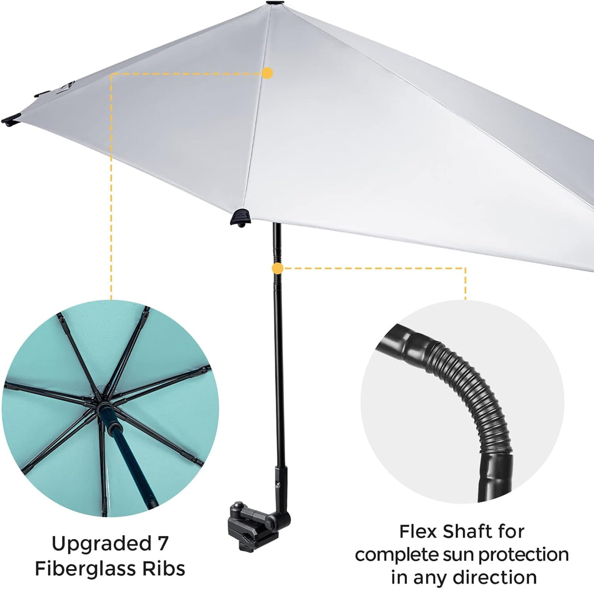 G4Free Beach Chair Umbrella with Universal Clamp UPF 50+ Golf Cart Umbrella