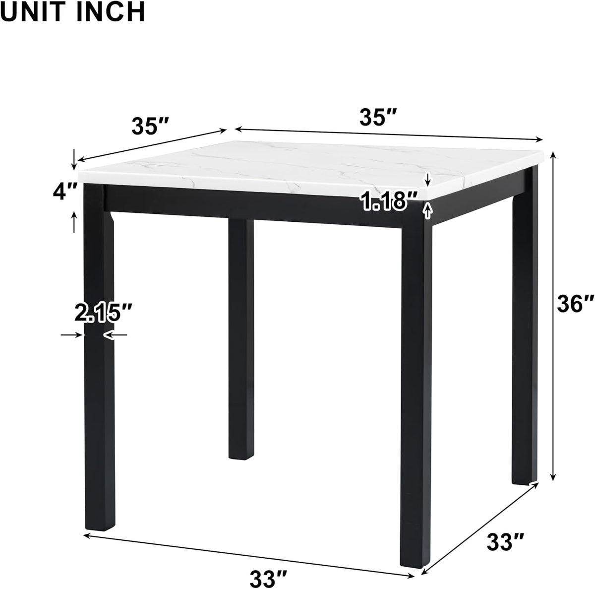 RuiSiSi 5-Piece Counter Height Dining Table Set for 4, Black