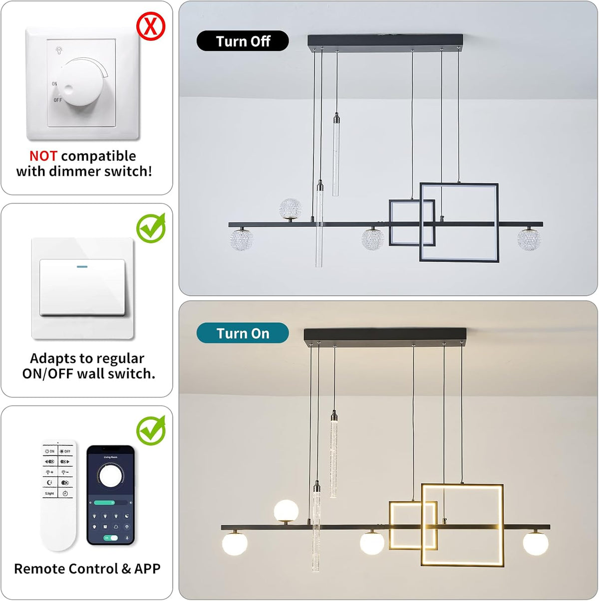 ORANOOR Modern LED Pendant Lights, 47inch Dimmable Linear LED Chandelier