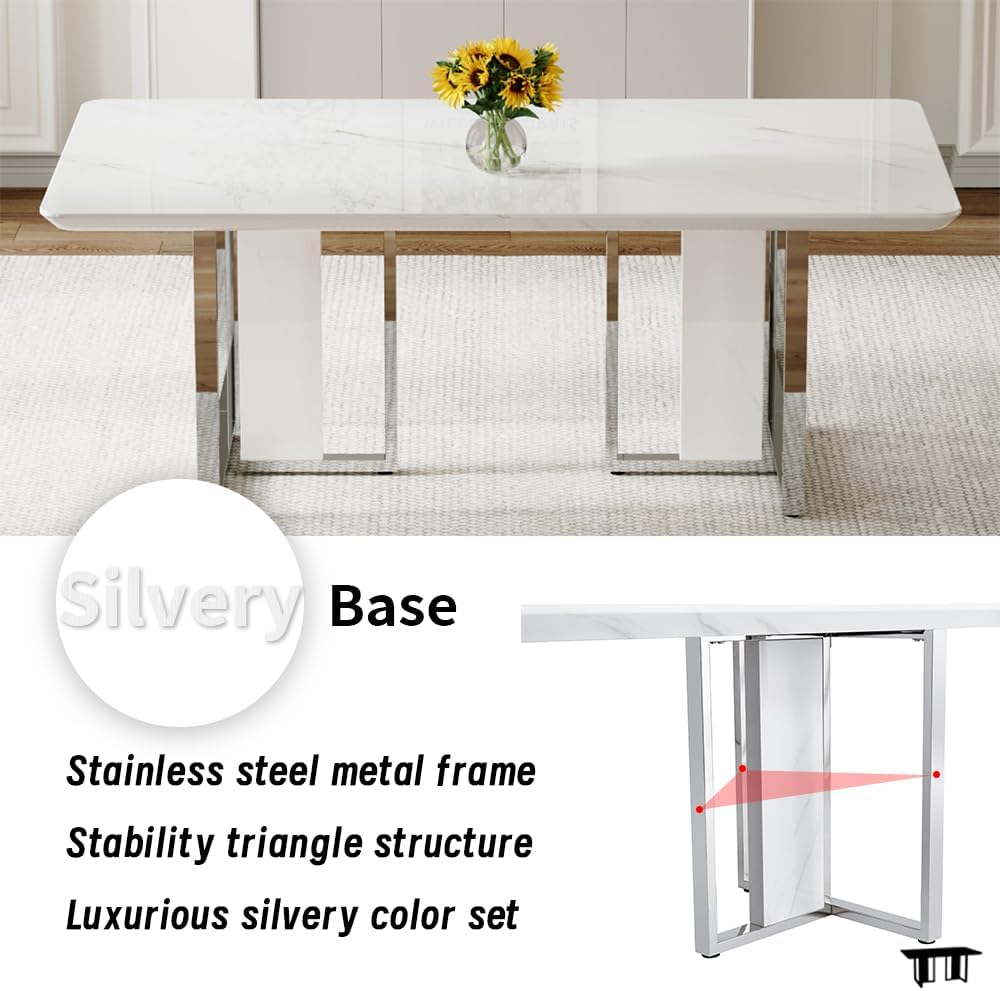 79" White Marble Dining Table Set for 8
