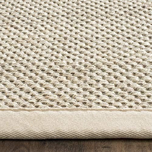 SAFAVIEH Area Rug 6' Square - Natural Fiber Collection - Marble & Beige, Sisal, Woven Design with Border (NF143C)
