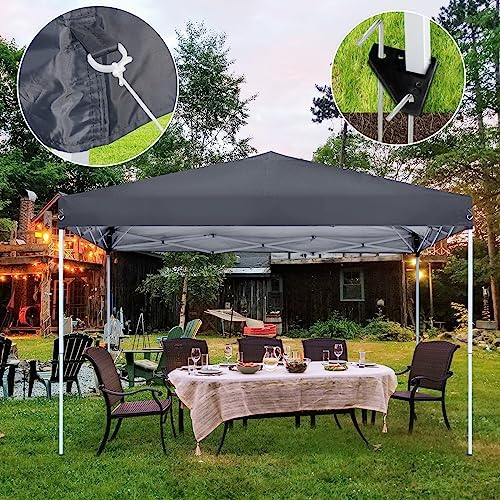 LEMY 10 x 10 FT Pop-Up Foldable Canopy Tent Pre-Assembled Adjustable Lightweight Heights Instant Waterproof Shelter with Wheeled Carry Bag (Grey)