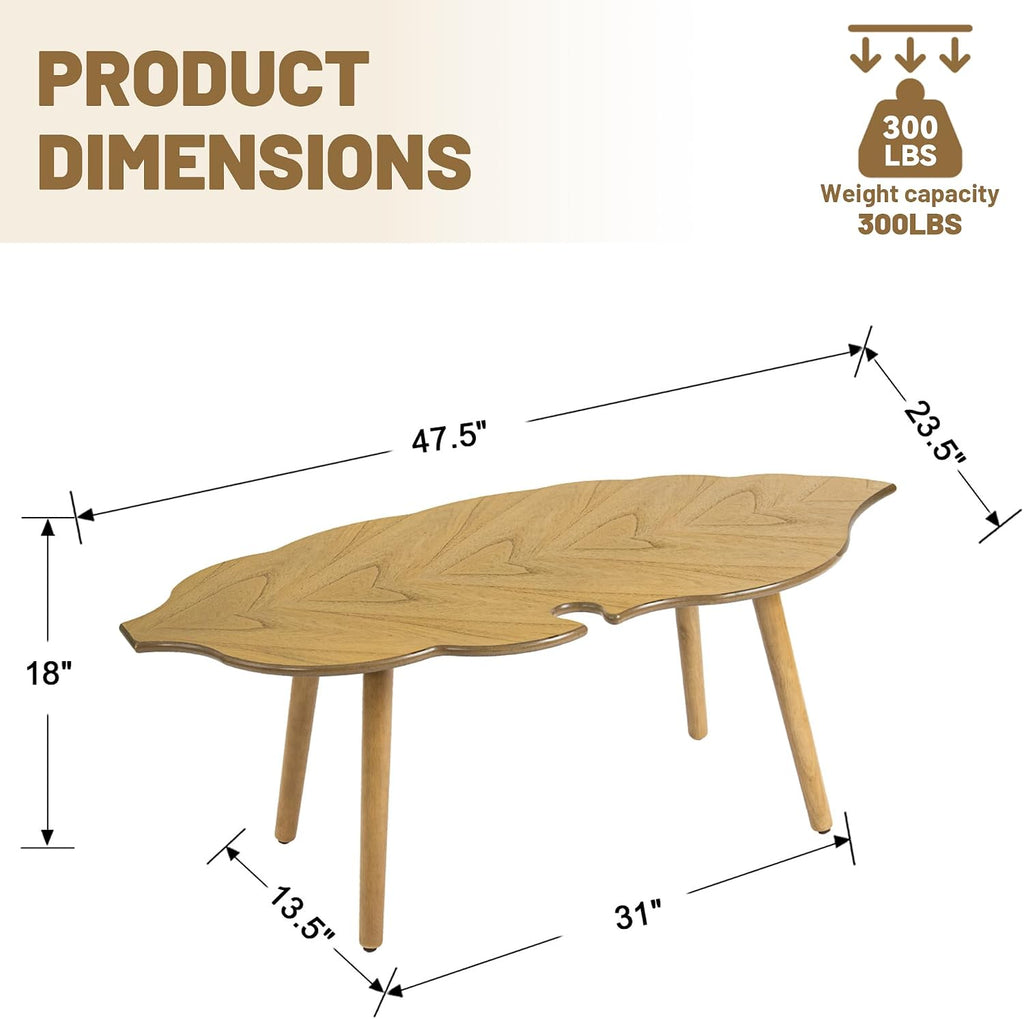 Natural Small Modern Coffee Table, Solid Wood Easy Assembly Center Table